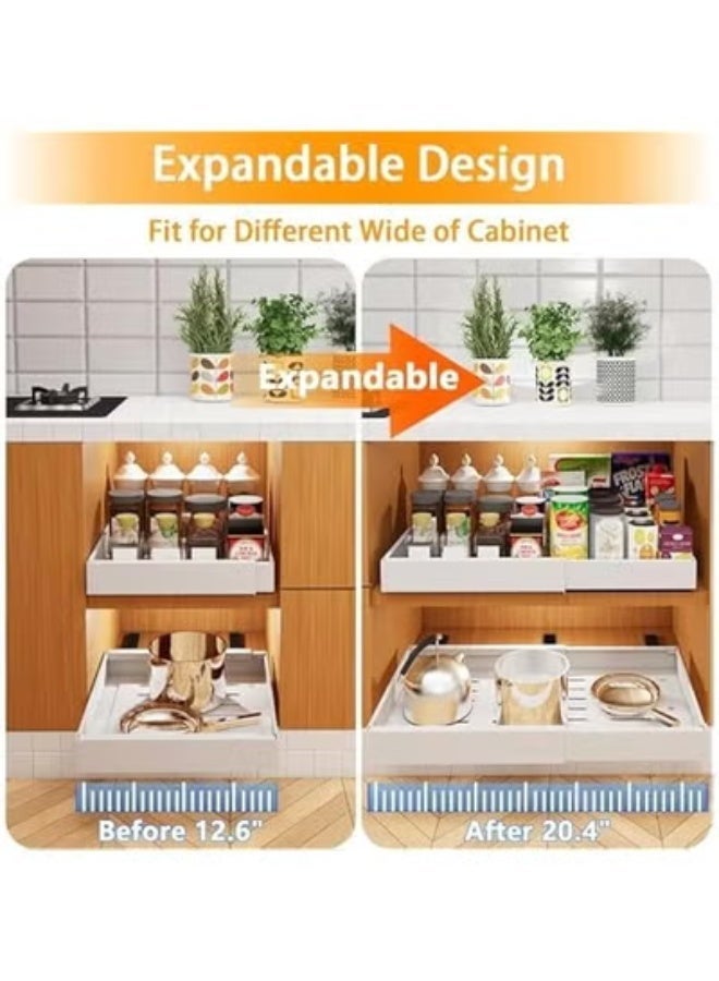 Beauenty Pull out Cabinet Organizer, 3 Slides Expandable Pull out Cabinet Organizer, Slide out Cabinet Organizer Drawers Storage for Kitchen Cabinets, Living Room, Home, Pots, Pantry (White-1) - Image 3
